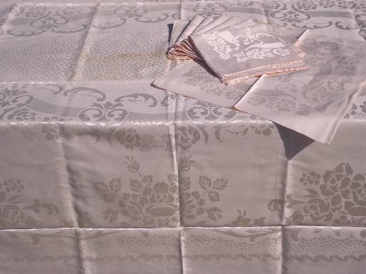 photo of huge lot antique and vintage all linen damask tablecloths, Irish double damask etc. #5