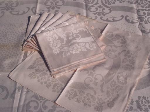 photo of huge lot antique and vintage all linen damask tablecloths, Irish double damask etc. #6