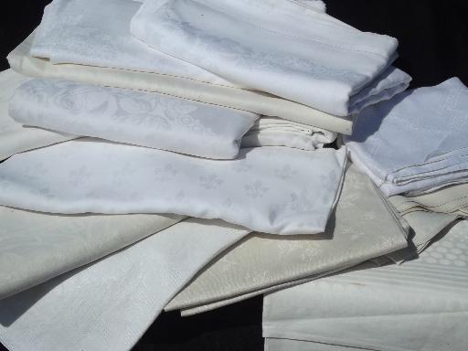 photo of huge lot antique and vintage all linen damask tablecloths, Irish double damask etc. #1