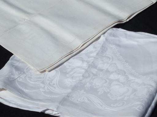 photo of huge lot antique and vintage all linen damask tablecloths, Irish double damask etc. #9