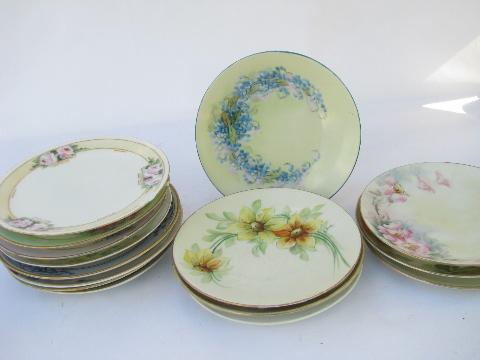 photo of huge lot antique & vintage hand-painted china cake plates, different flowers #1