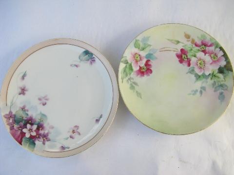 photo of huge lot antique & vintage hand-painted china cake plates, different flowers #8