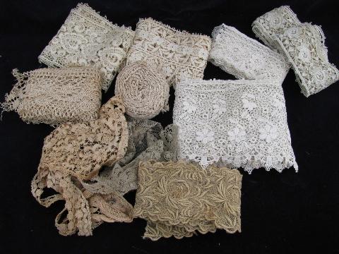 photo of huge lot antique vintage lace, hand amd machine made, dress trims #1