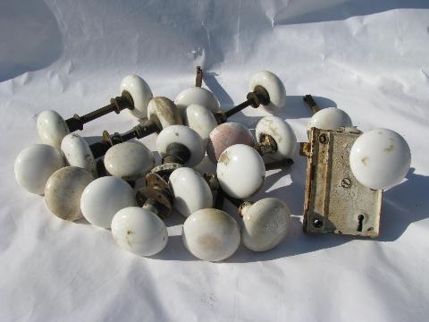 photo of huge lot antique vintage white porcelain doorknobs for architectural restoration #1