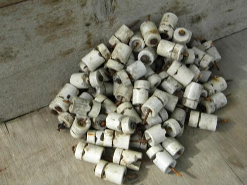 photo of huge lot antique white porcelain architectural insulators/standoffs #1