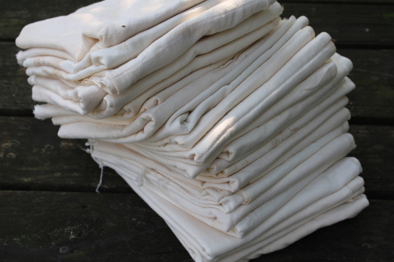 photo of huge lot authentic vintage flour sacks, unbleached cotton fabric, 24 old feed sacks & flour sacks  #1