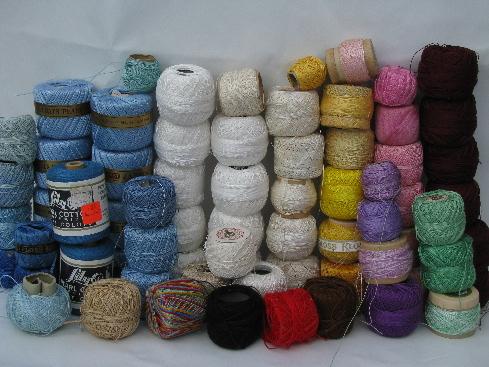 photo of huge lot fine cotton crochet thread, pearl cotton colors 70 balls #1