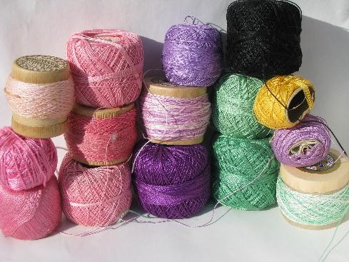 photo of huge lot fine cotton crochet thread, pearl cotton colors 70 balls #7