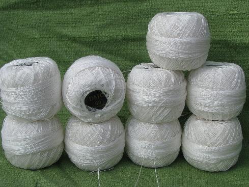 photo of huge lot fine cotton crochet thread, pearl cotton colors 70 balls #8