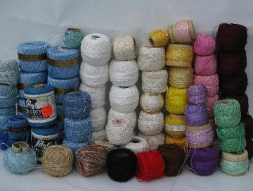 catalog photo of huge lot fine cotton crochet thread, pearl cotton colors 70 balls