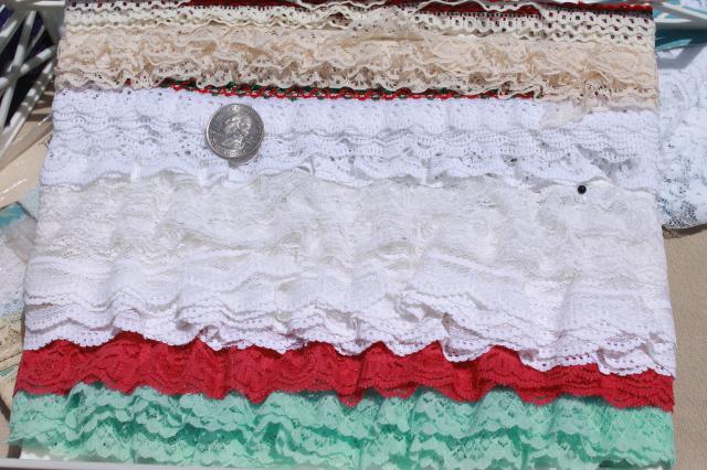 photo of huge lot lace edgings, nylon poly laces sewing trim, ruffled lace for crafts #6