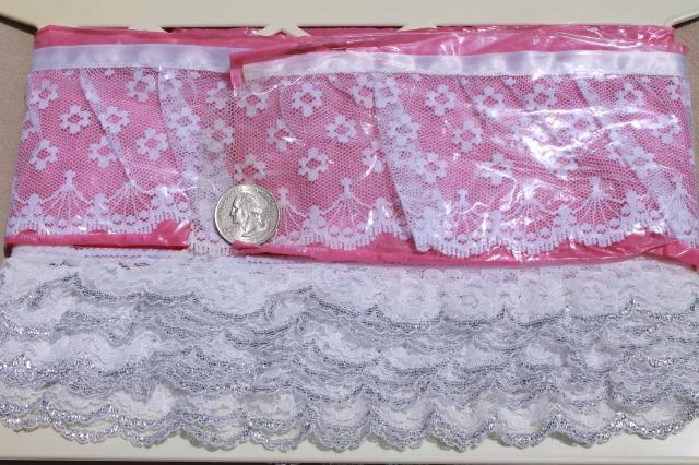 photo of huge lot lace edgings, nylon poly laces sewing trim, ruffled lace for crafts #23