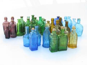 catalog photo of huge lot miniature colored glass bottles, vintage reproductions, Wheaton etc.