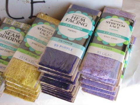 photo of huge lot mod colors retro vintage lace trim, carded trims in display rack #9