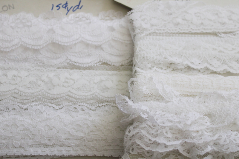 photo of huge lot new old stock bolts of vintage lace edging, ruffled trims for sewing crafts #9