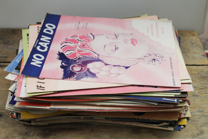photo of huge lot of 150 pieces vintage sheet music 1930s 40s 50s great cover art graphics #1