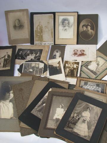 photo of huge lot of antique vintage cabinet card photographs, embossed folders #1