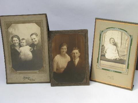 photo of huge lot of antique vintage cabinet card photographs, embossed folders #6