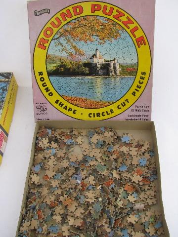 photo of huge lot of old 30s 40s 50s vintage jigsaw puzzles, round puzzle, Tuco etc. #9