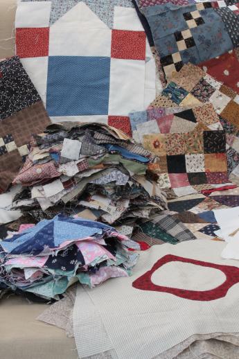 photo of huge lot of patchwork quilt blocks in assorted patterns & primitive prints #1