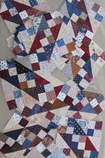 photo of huge lot of patchwork quilt blocks in assorted patterns & primitive prints #5