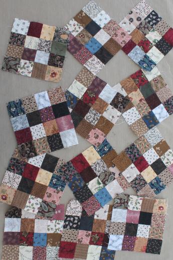 photo of huge lot of patchwork quilt blocks in assorted patterns & primitive prints #6