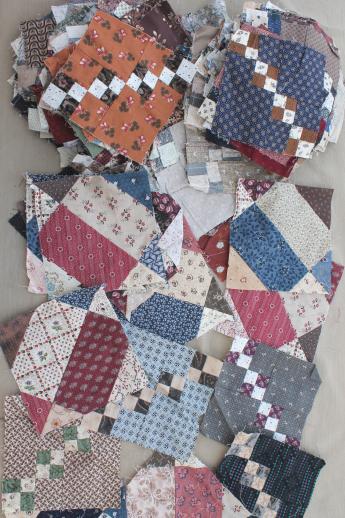 photo of huge lot of patchwork quilt blocks in assorted patterns & primitive prints #9