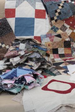 catalog photo of huge lot of patchwork quilt blocks in assorted patterns & primitive prints