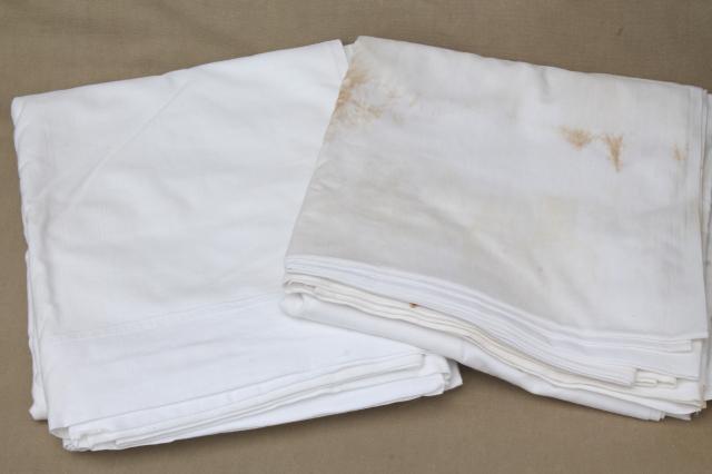 photo of huge lot of plain white cotton bedsheets, flat bed sheets, vintage bedding #2