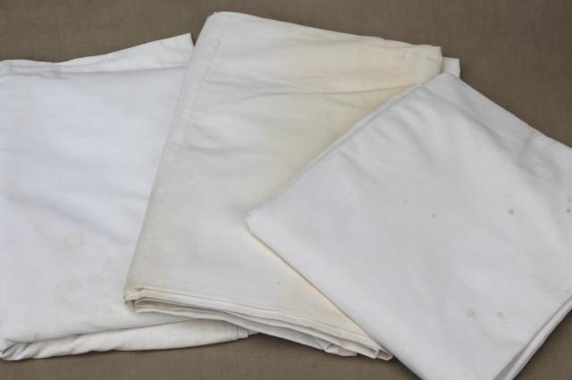 photo of huge lot of plain white cotton bedsheets, flat bed sheets, vintage bedding #4