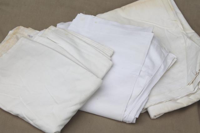 photo of huge lot of plain white cotton bedsheets, flat bed sheets, vintage bedding #5