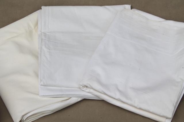 photo of huge lot of plain white cotton bedsheets, flat bed sheets, vintage bedding #6