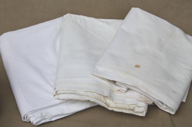 photo of huge lot of plain white cotton bedsheets, flat bed sheets, vintage bedding #7