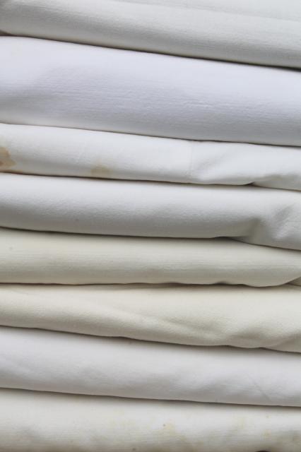 photo of huge lot of plain white cotton bedsheets, flat bed sheets, vintage bedding #8