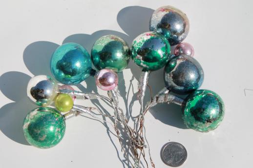 photo of huge lot of vintage Christmas decorations, mercury glass balls & beaded pinecones #6