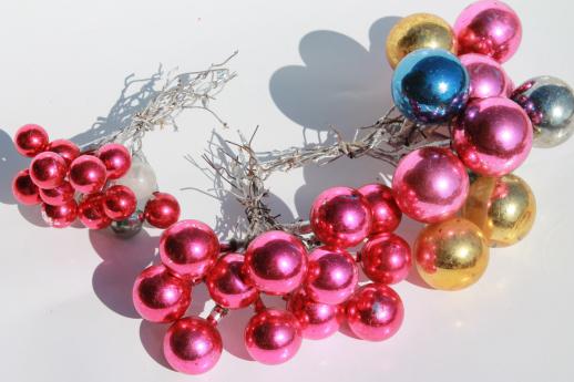 photo of huge lot of vintage Christmas decorations, mercury glass balls & beaded pinecones #9