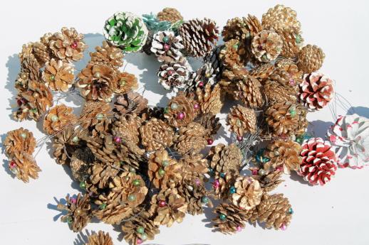 photo of huge lot of vintage Christmas decorations, mercury glass balls & beaded pinecones #11