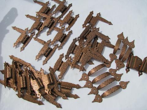 photo of huge lot of vintage copper hand wrought Arts & Crafts hinges & pulls, 35+ pcs #1