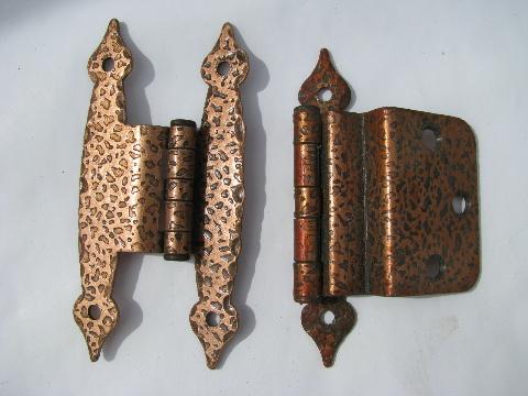 photo of huge lot of vintage copper hand wrought Arts & Crafts hinges & pulls, 35+ pcs #2