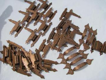 catalog photo of huge lot of vintage copper hand wrought Arts & Crafts hinges & pulls, 35+ pcs