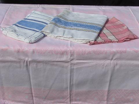 photo of huge lot of vintage cotton and/or rayon damask table linens, 19 colored tablecloths+ #3