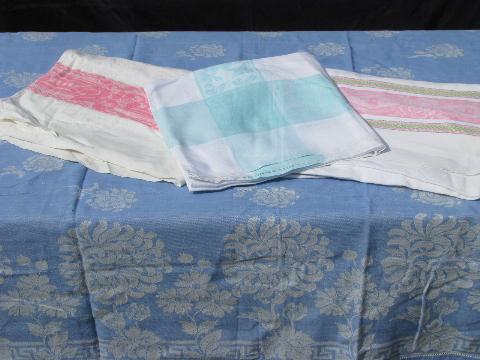 photo of huge lot of vintage cotton and/or rayon damask table linens, 19 colored tablecloths+ #5