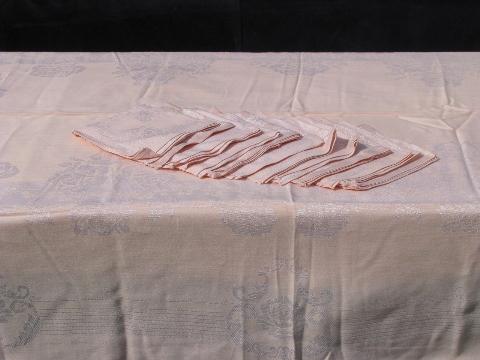photo of huge lot of vintage cotton and/or rayon damask table linens, 19 colored tablecloths+ #7