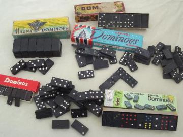 catalog photo of huge lot of vintage dominoes, old wood domino pieces, tiles, game parts
