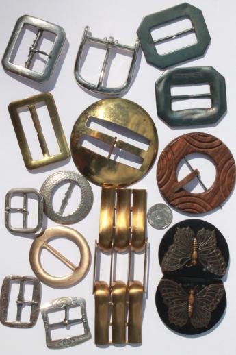 photo of huge lot of vintage dress belt buckles, 30s 40s 50s sewing notions collection #3