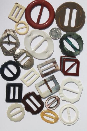 photo of huge lot of vintage dress belt buckles, 30s 40s 50s sewing notions collection #4