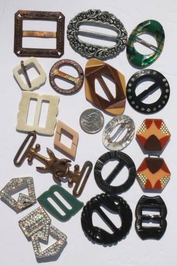 photo of huge lot of vintage dress belt buckles, 30s 40s 50s sewing notions collection #12