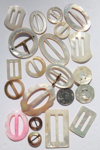 photo of huge lot of vintage dress belt buckles, 30s 40s 50s sewing notions collection #13