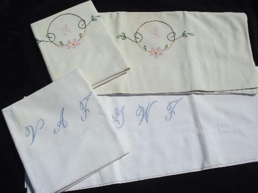 photo of huge lot of vintage embroidered pillowcases w/crocheted lace, 10 pairs #4