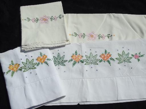 photo of huge lot of vintage embroidered pillowcases w/crocheted lace, 10 pairs #5